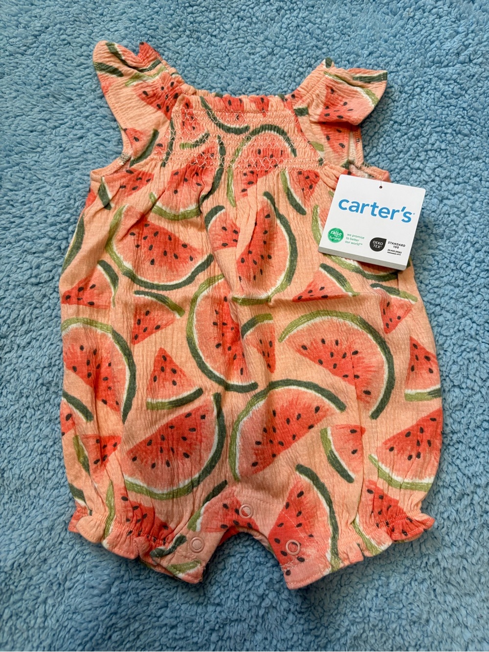 Carter's Coral Watermelon Print Baby One-Piece Bodysuit